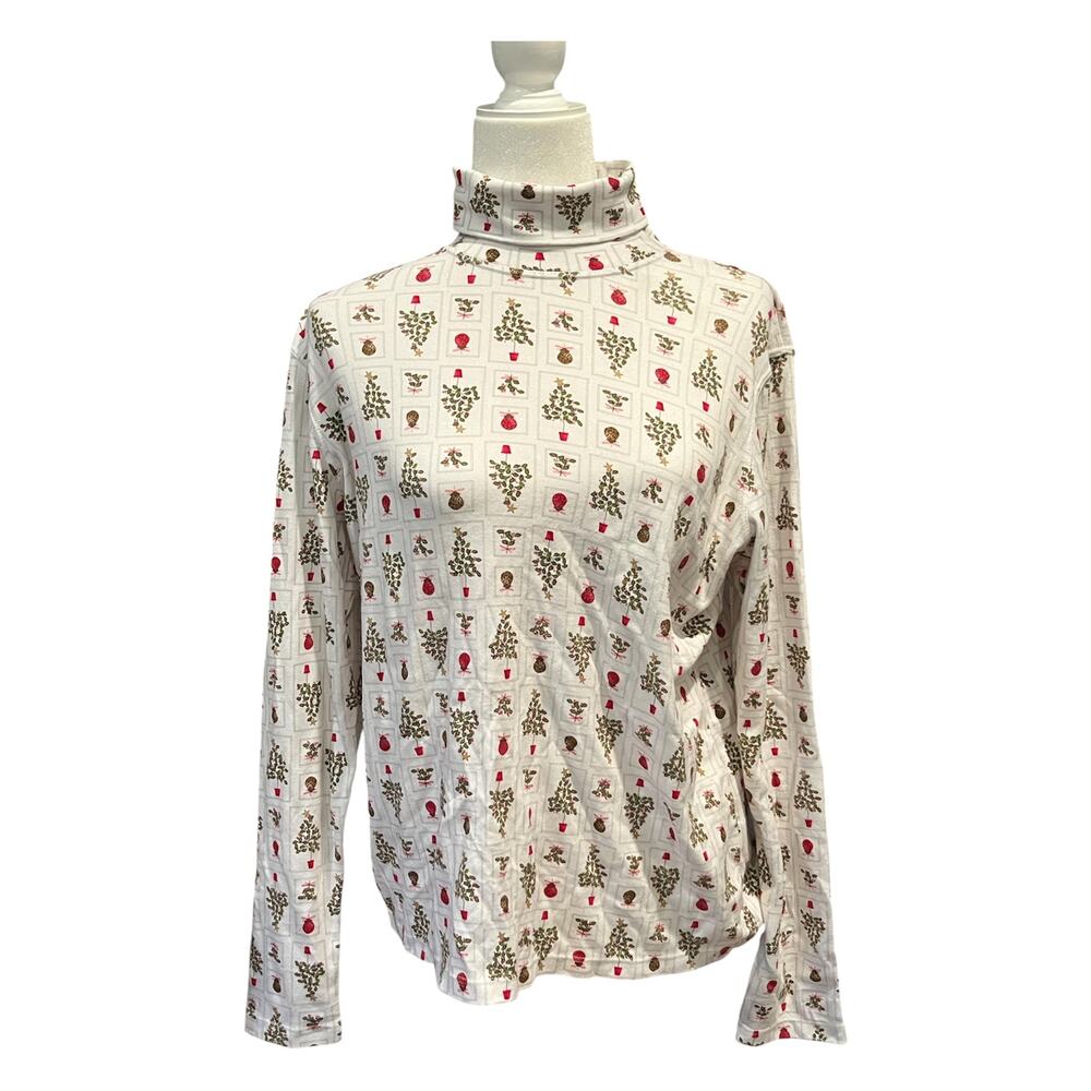 Vintage 90s White Christmas Cotton Holiday Turtleneck L Winter Grandmacore